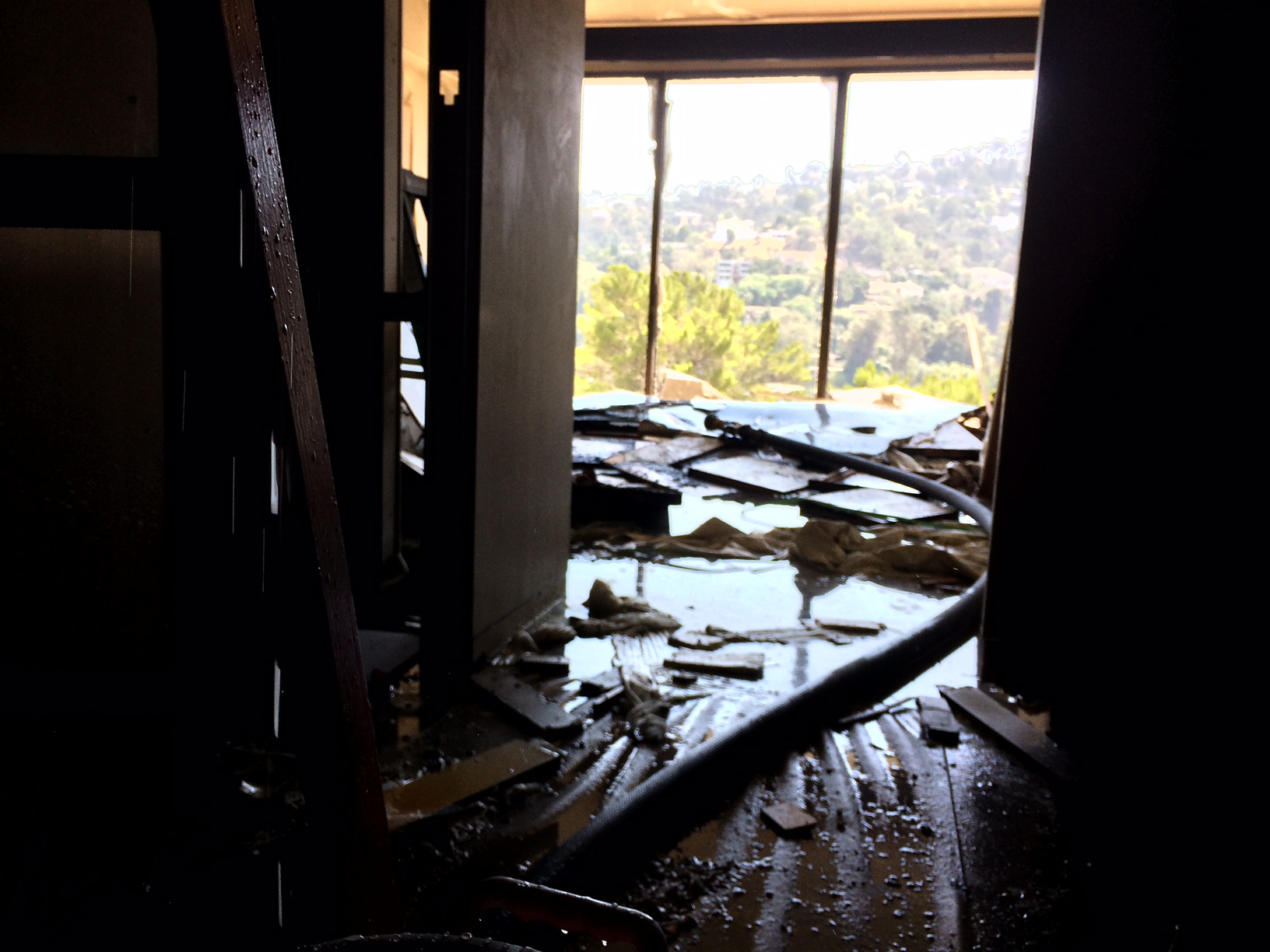 Interior view of fire room with broken window