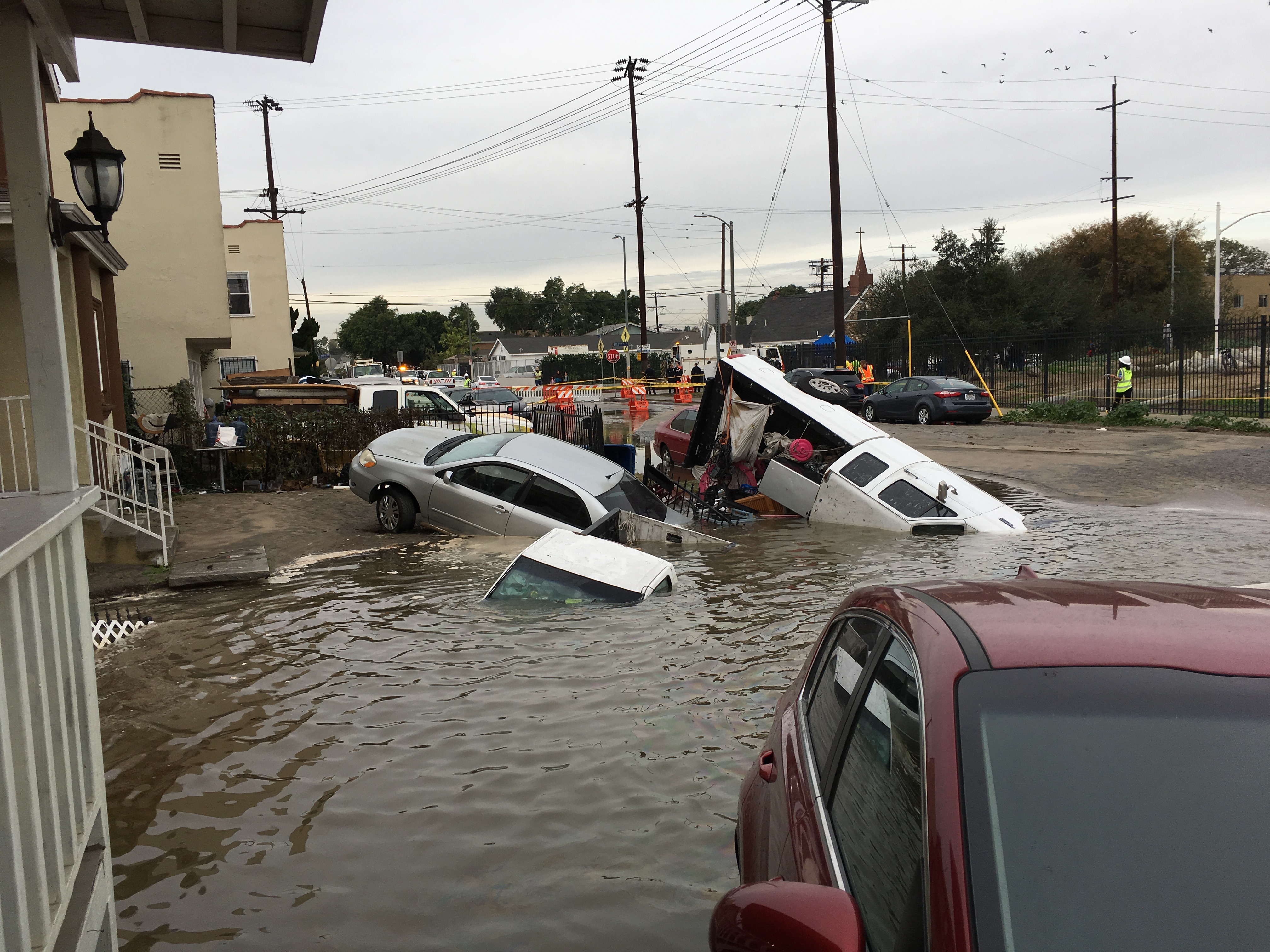 Ruptured Water Main Leads to South L.A. Sinkhole