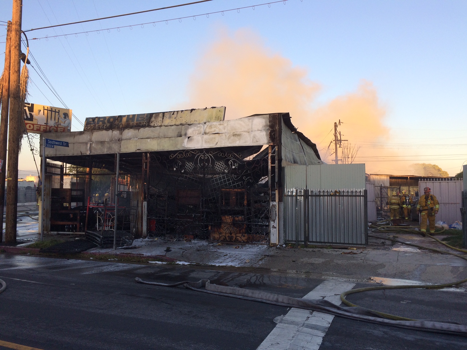 Exterior view of building after fire extinguished