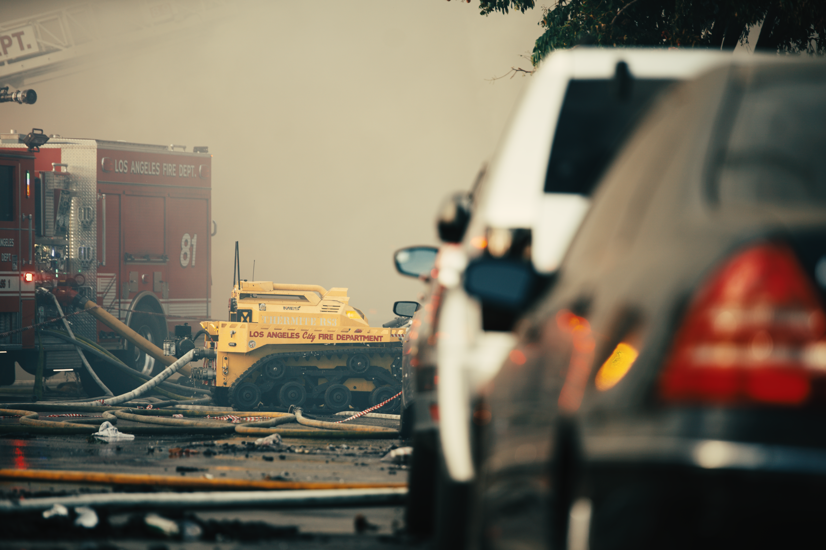 RS3 Robotic Firefighting Vehicle on scene of the fire