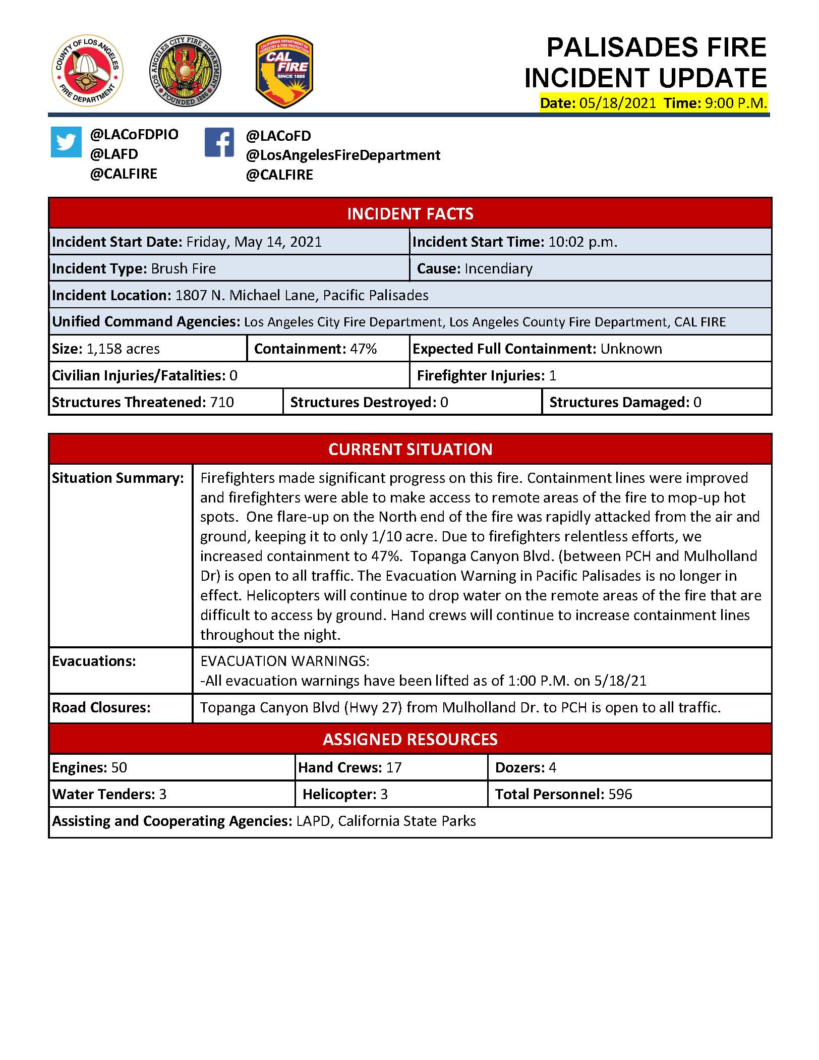 Tuesday Evening Incident Fact Sheet