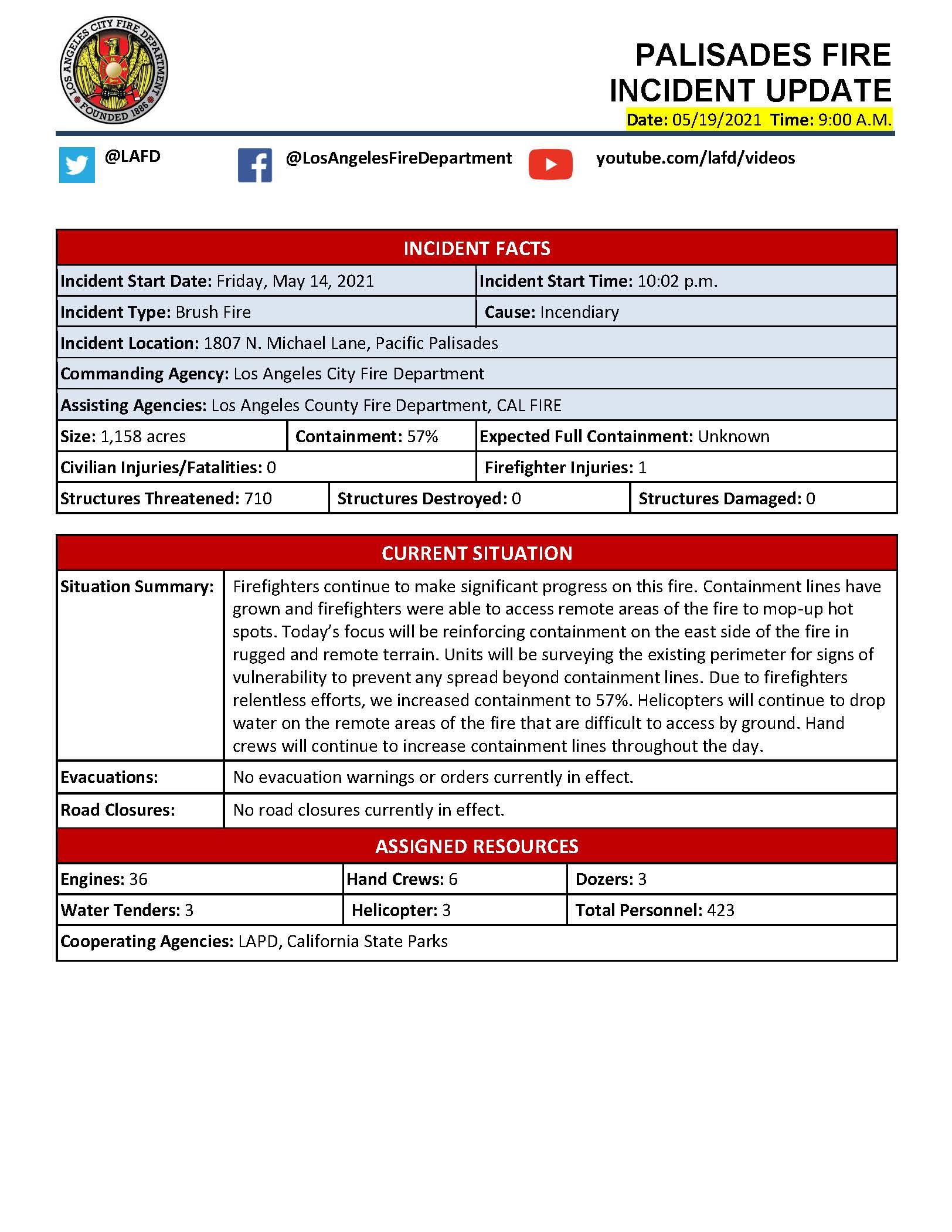 Wednesday Morning Incident Fact Sheet