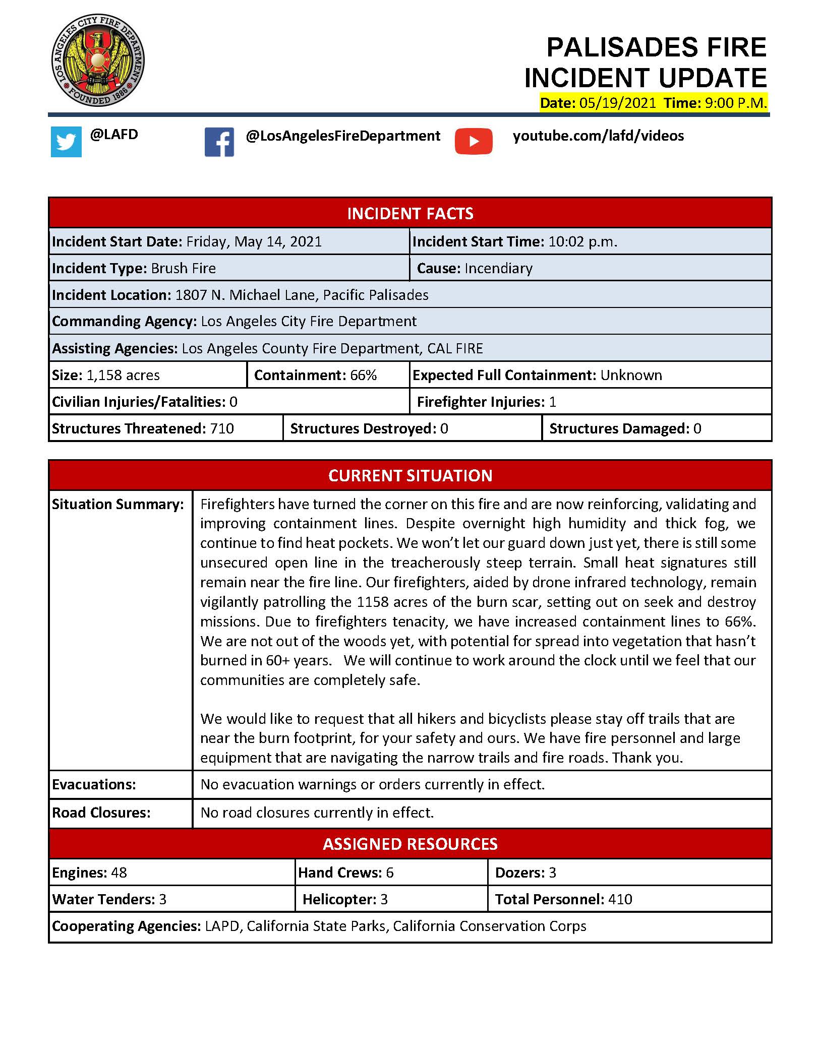 Wednesday Evening Incident Fact Sheet