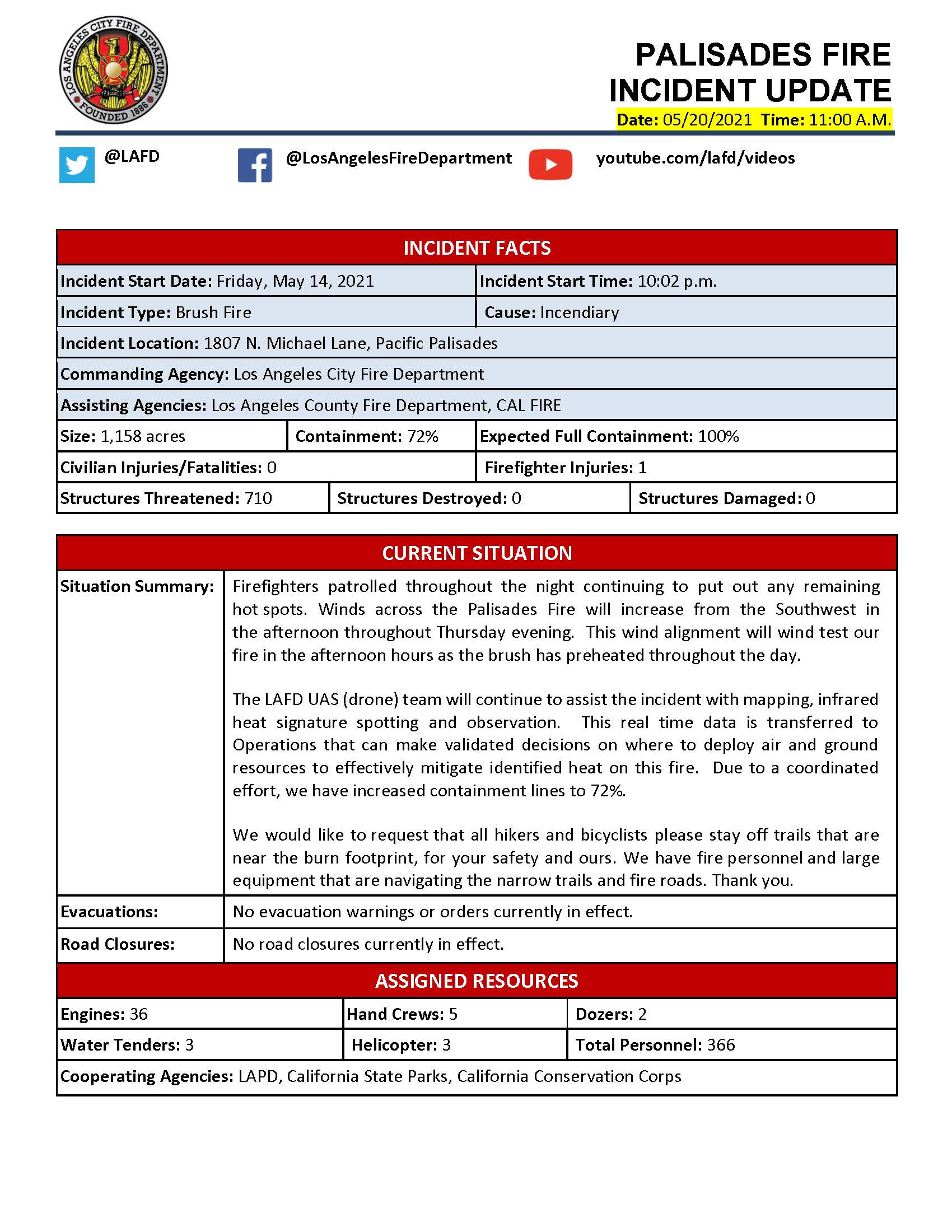 Thursday Update Incident Fact Sheet