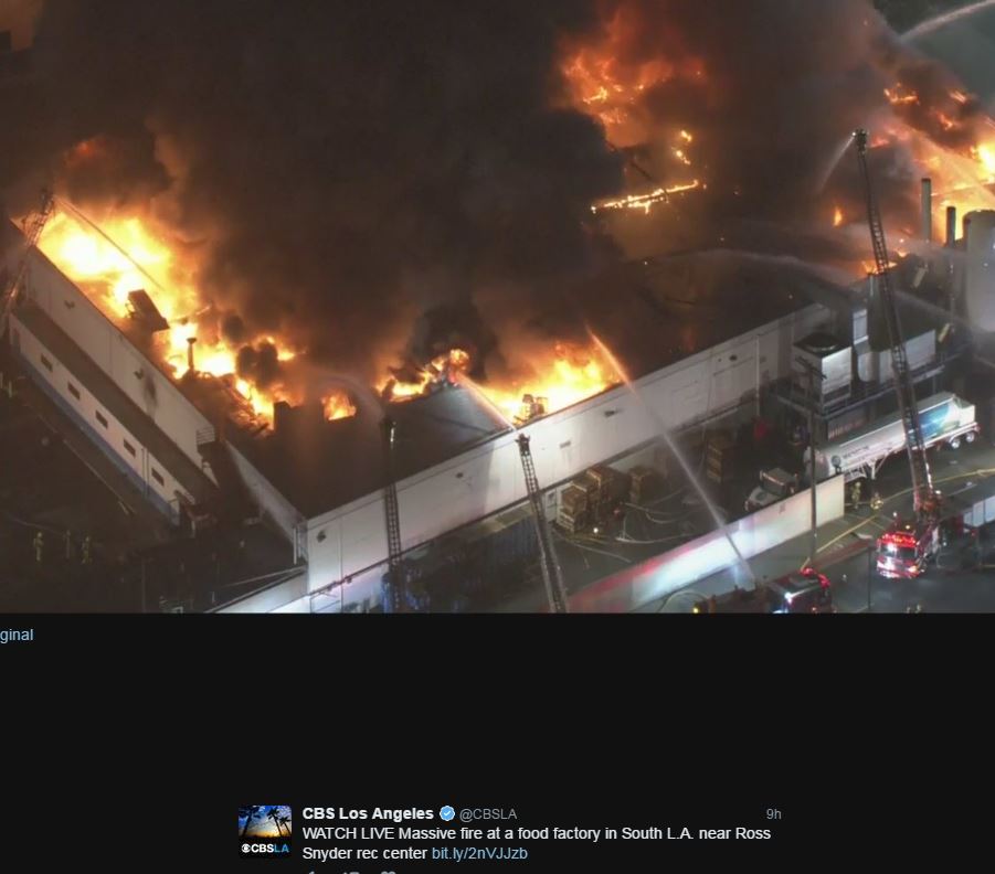 Overhead view of Major Emergency commercial fire